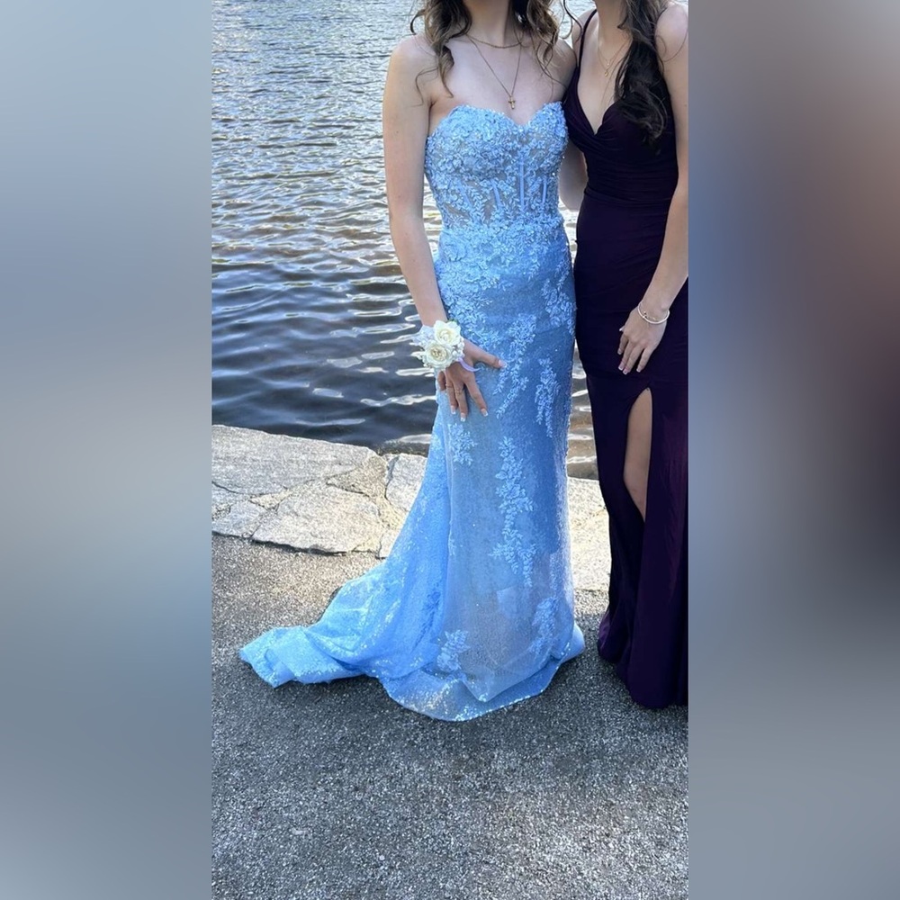 Sherri Hill #55609 Blue Sweetheart Sleeveless Prom Gown